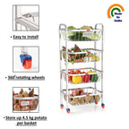 Stainless Steel 4-Layer Fruit & Vegetable Basket Trolley with Wheels, 14 x 32.8 Inches
