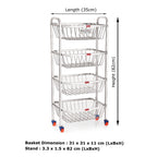 Stainless Steel 4-Layer Fruit & Vegetable Basket Trolley with Wheels, 14 x 32.8 Inches