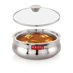 Stainless Steel Roti Casserole/Hotcase with Glass Lid – 1250 ML