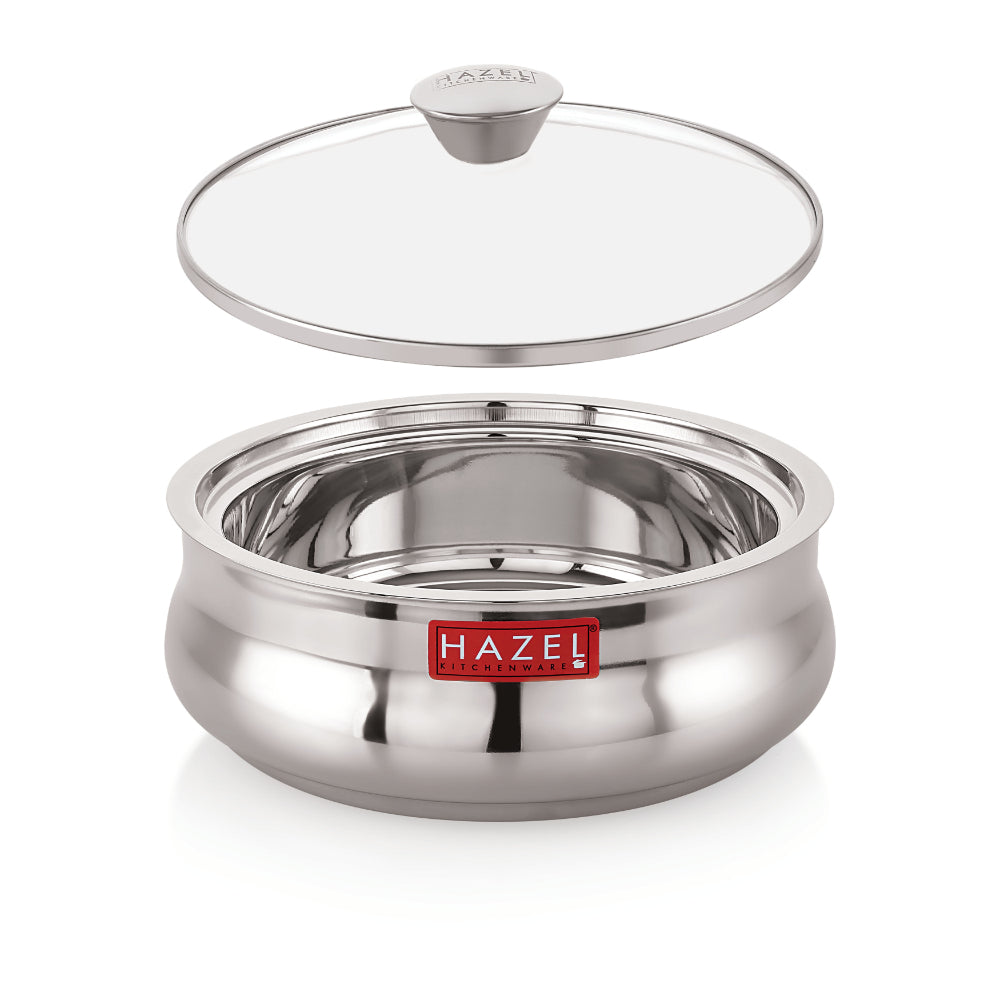 Stainless Steel Roti Casserole/Hotcase with Glass Lid – 1250 ML