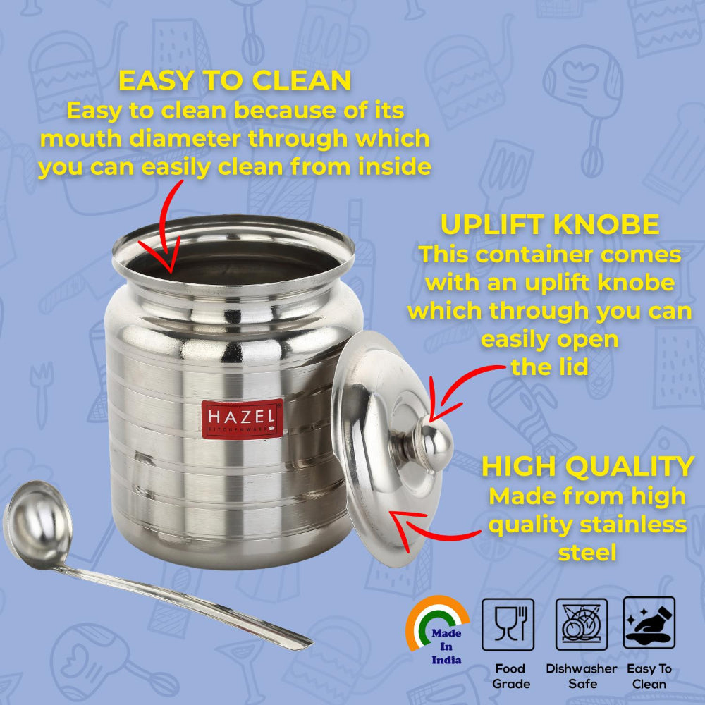 Stainless Steel Ghee Pot with Spoon and Lid Ð 275 ML