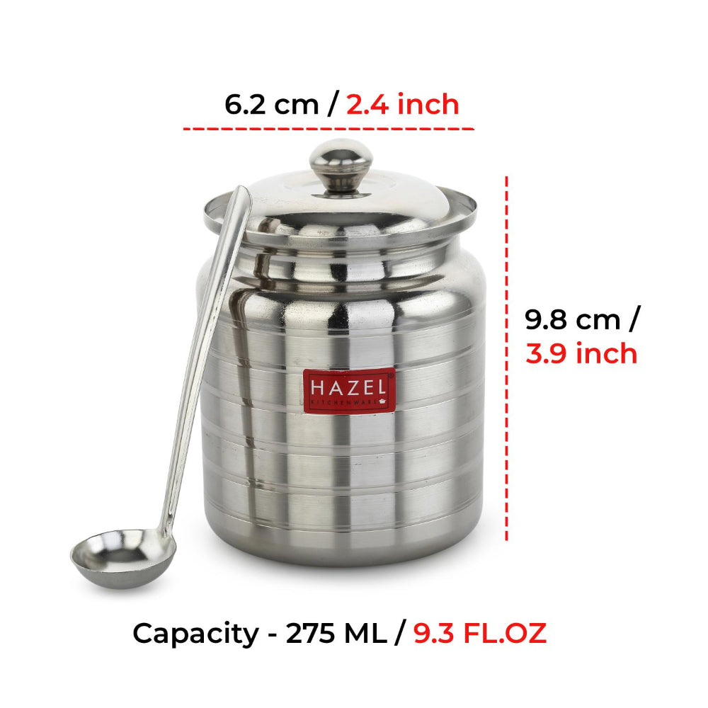 Stainless Steel Ghee Pot with Spoon and Lid Ð 275 ML