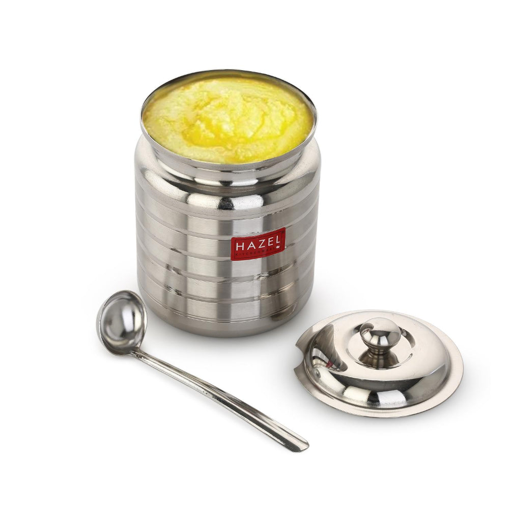 Stainless Steel Ghee Pot with Spoon and Lid Ð 275 ML
