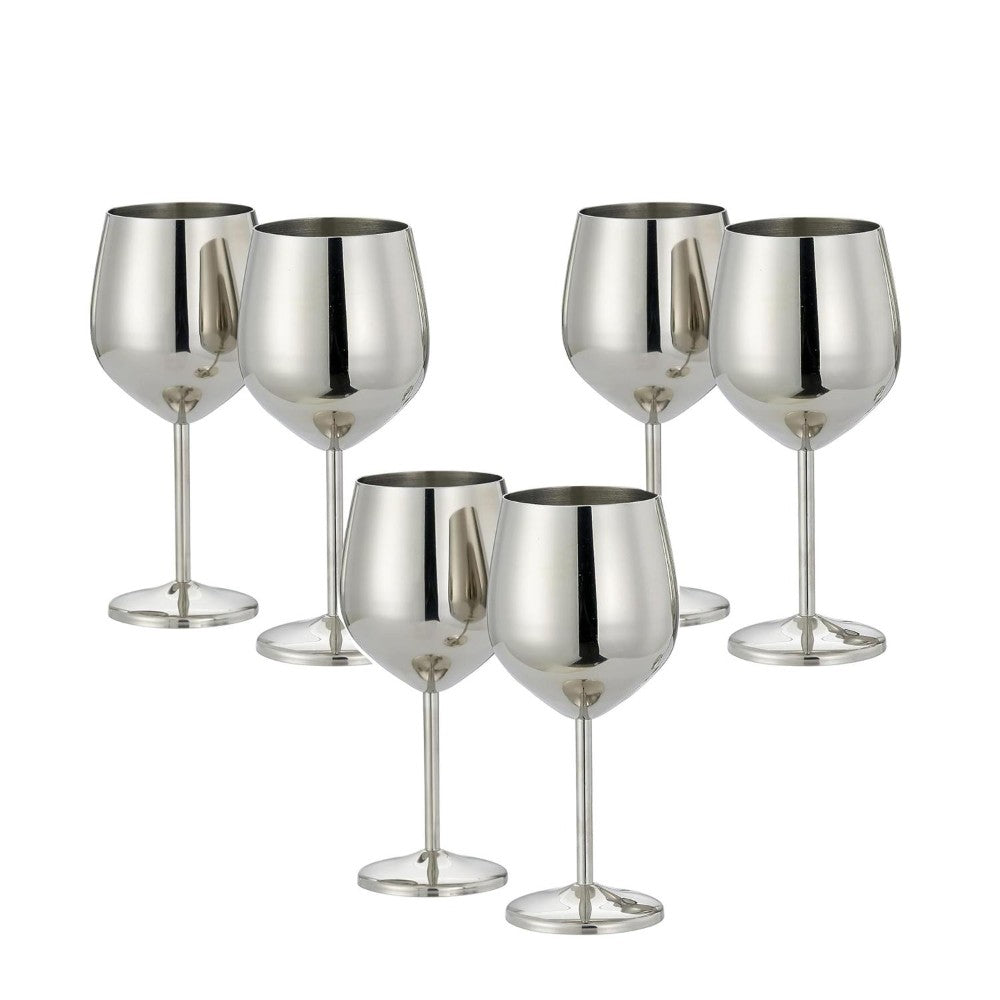 Stainless Steel Wine Goblet Glass, 250 ML (Set of 6)