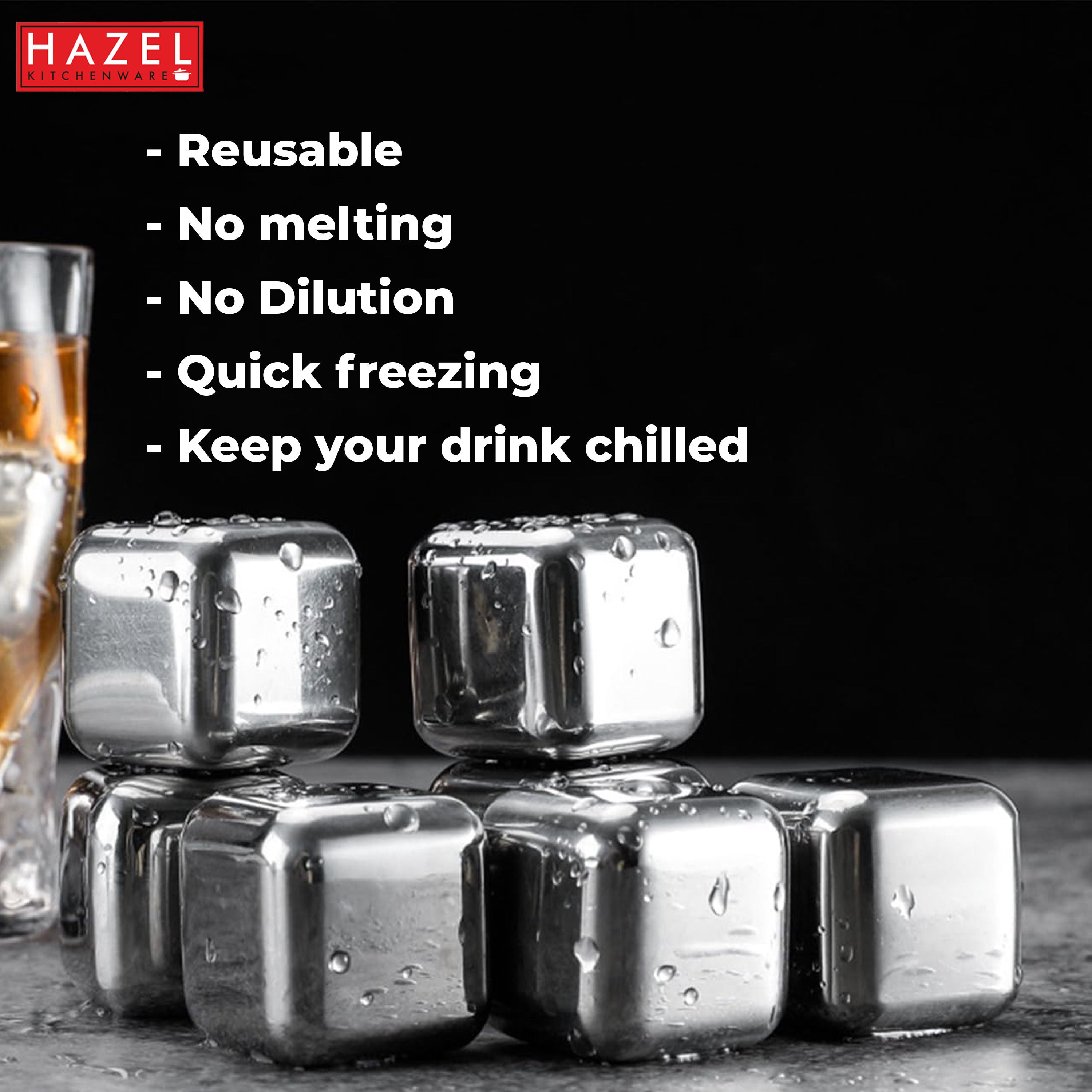 Reusable Stainless Steel Ice Cubes, Drink Chillers for Whiskey & Cocktails