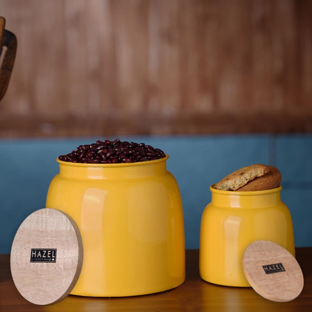Airtight Containers for Snacks - Set of 2, Yellow (750 ML, 2450 ML)