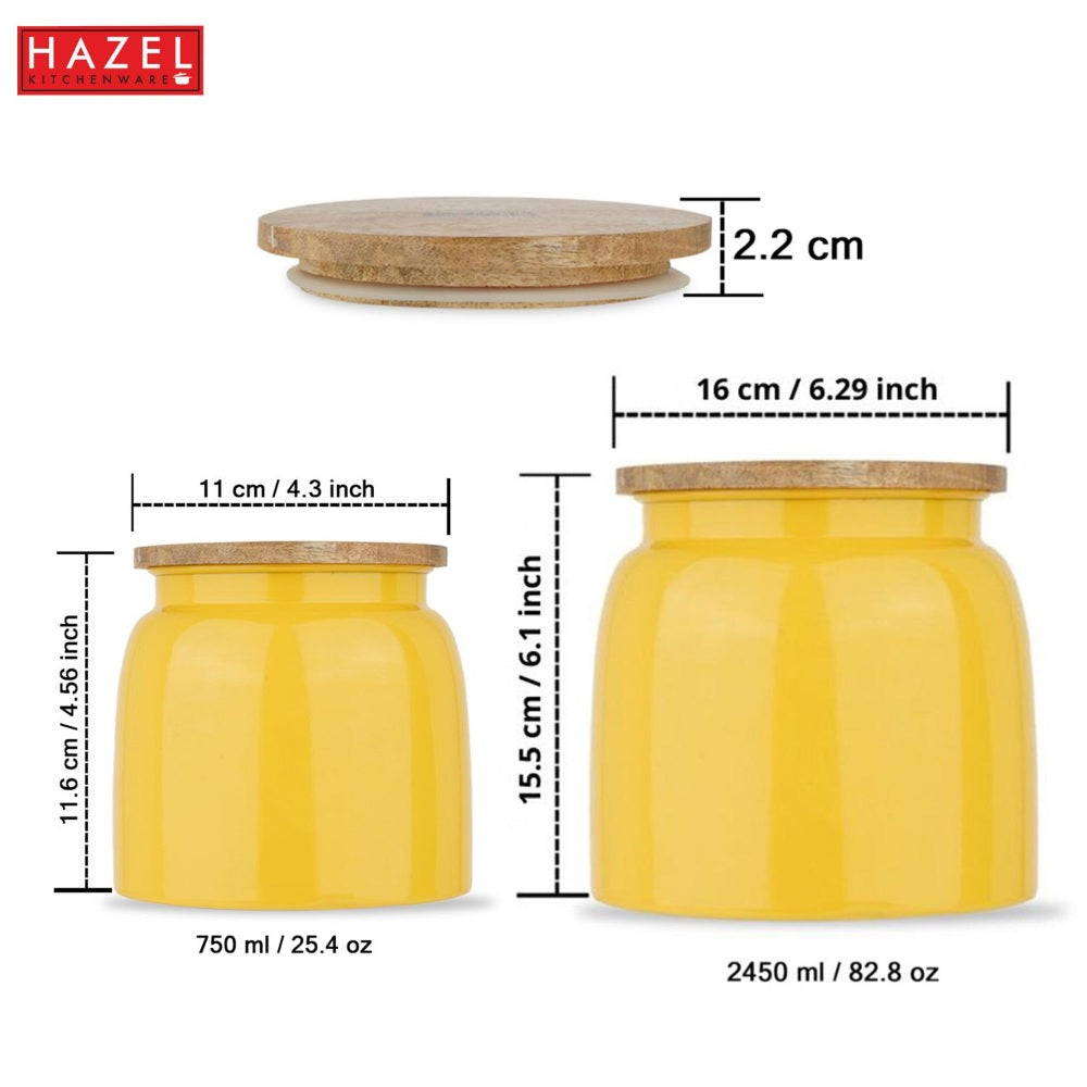 Airtight Containers for Snacks - Set of 2, Yellow (750 ML, 2450 ML)