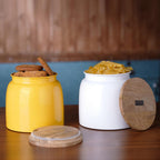 Airtight Containers for Snacks - Set of 2, Yellow and White (2450 ML)