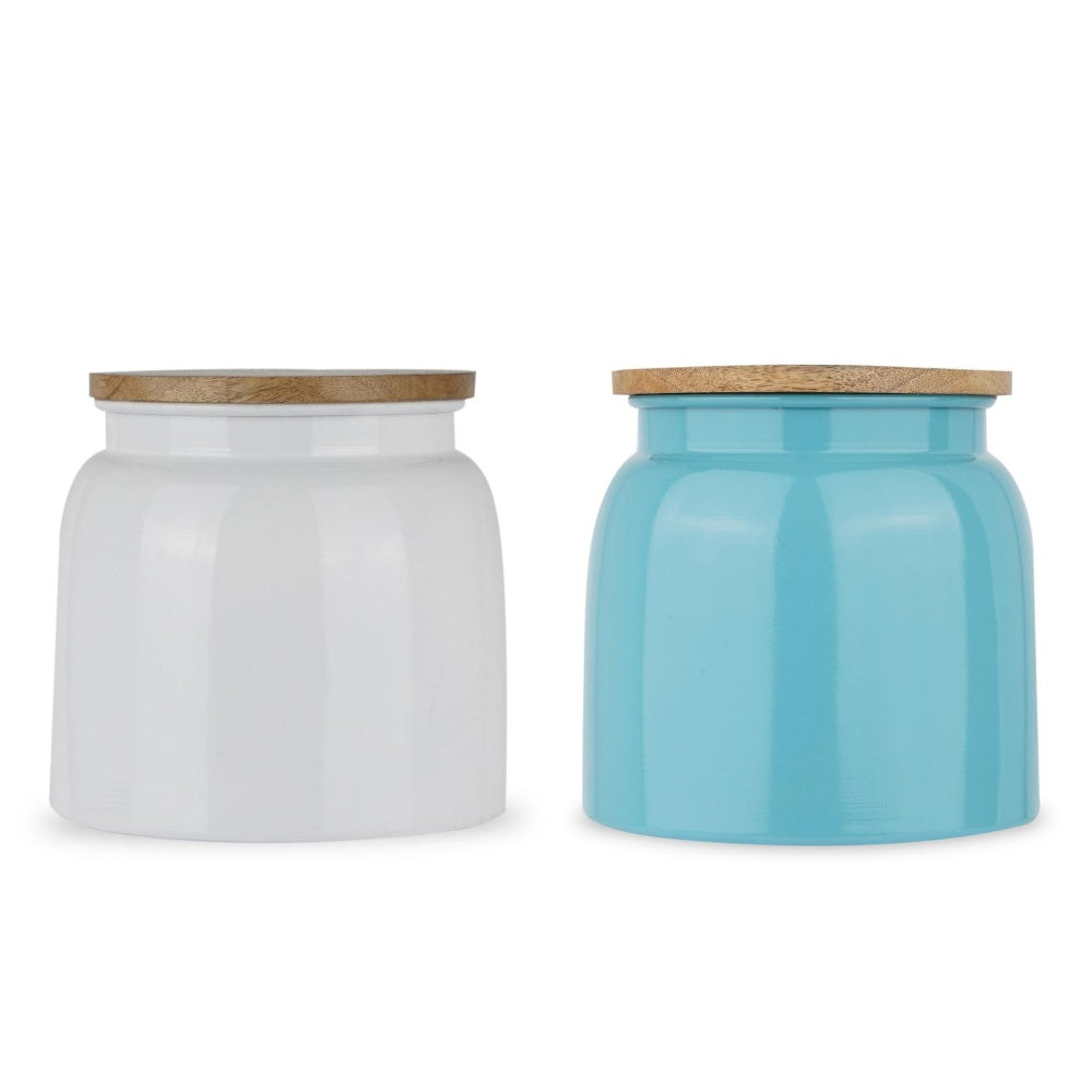 Storage Containers for Kitchen - Set of 2, White & Blue (2450 ML)