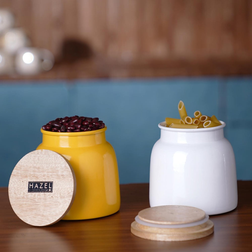 Storage Containers for Kitchen - Set of 2, Yellow & White (750 ML)