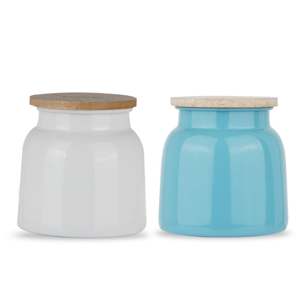 Storage Containers for Kitchen - Set of 2, White & Blue (750 ML)