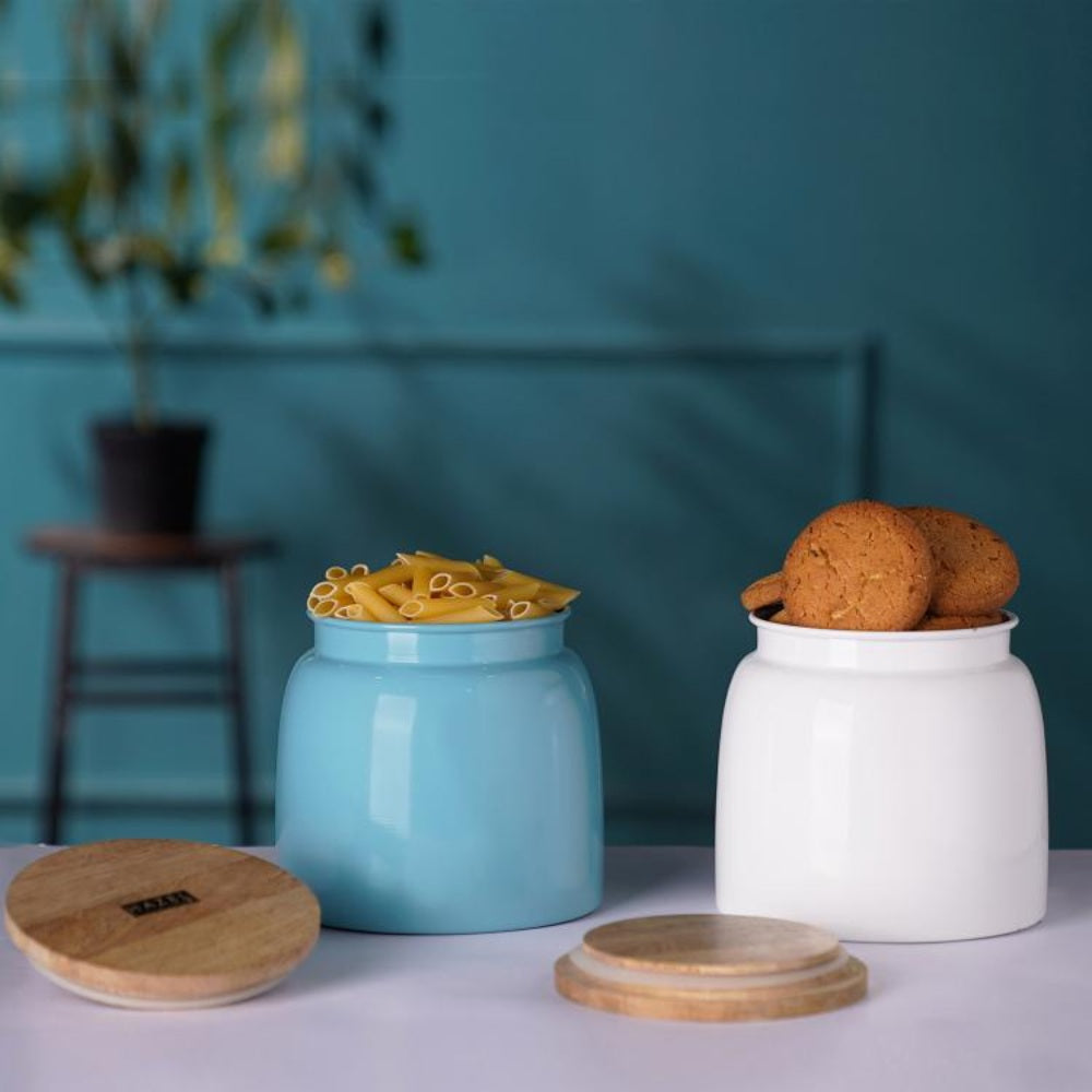 Storage Containers for Kitchen - Set of 2, White & Blue (750 ML)