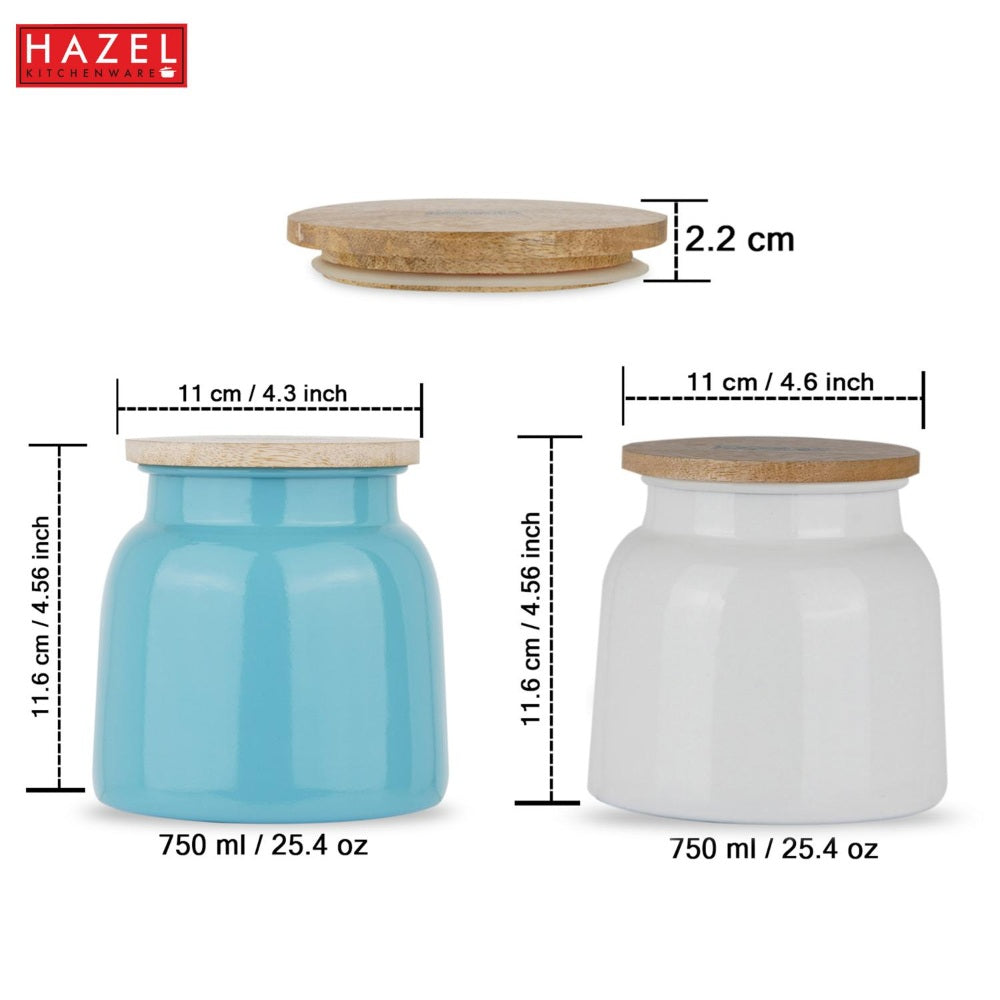 Storage Containers for Kitchen - Set of 2, White & Blue (750 ML)