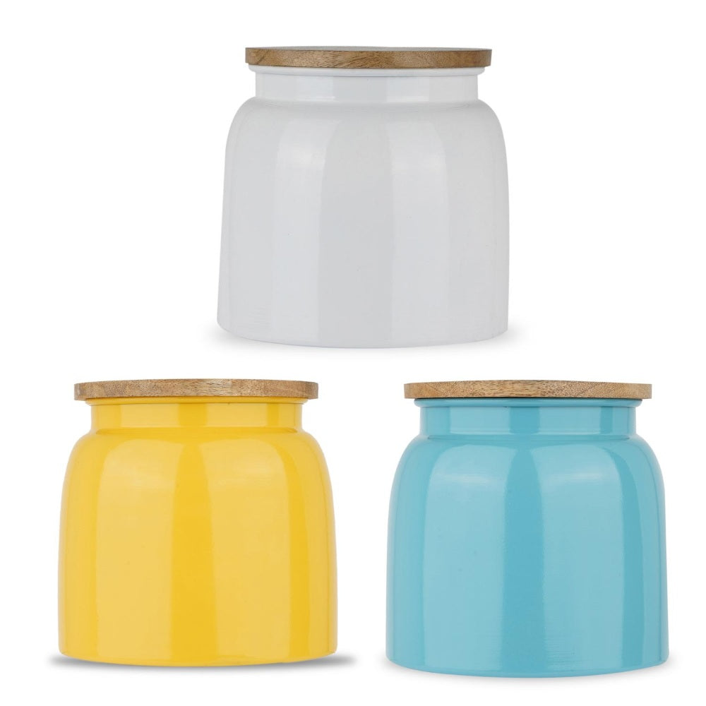 Airtight Containers for Snacks - Set of 3, Yellow, White & Blue (2450 ML)