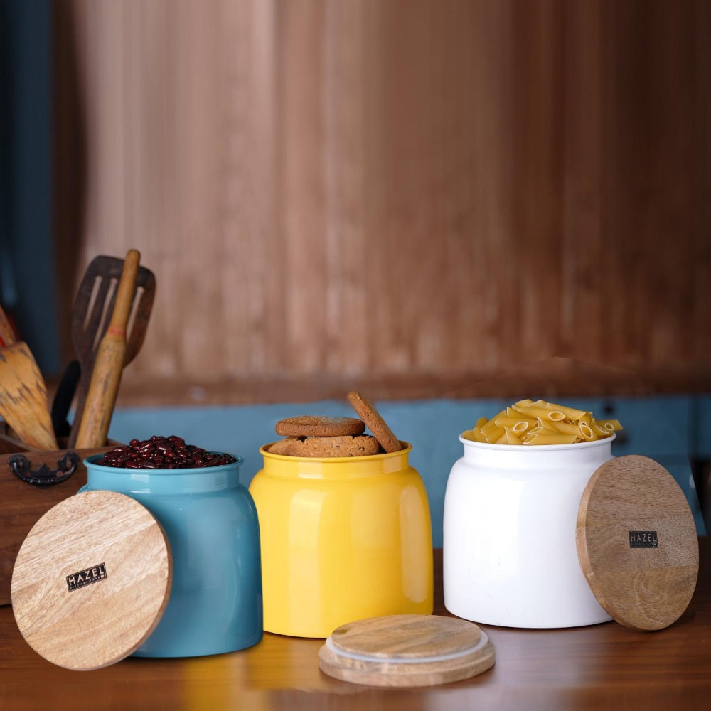 Airtight Containers for Snacks - Set of 3, Yellow, White & Blue (2450 ML)