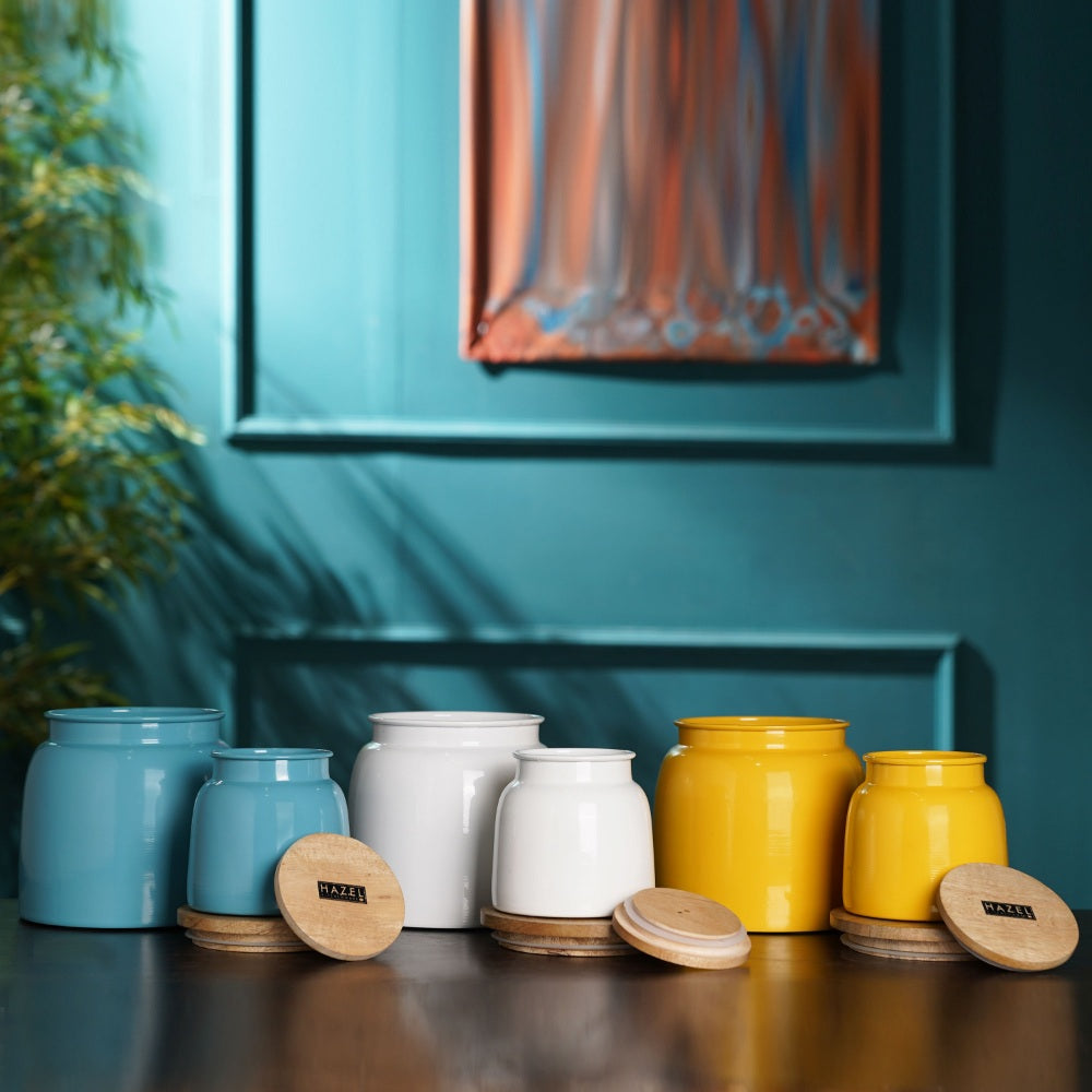 Airtight Containers for Snacks - Set of 6, Yellow, White & Blue( 750 ML, 2450 ML)