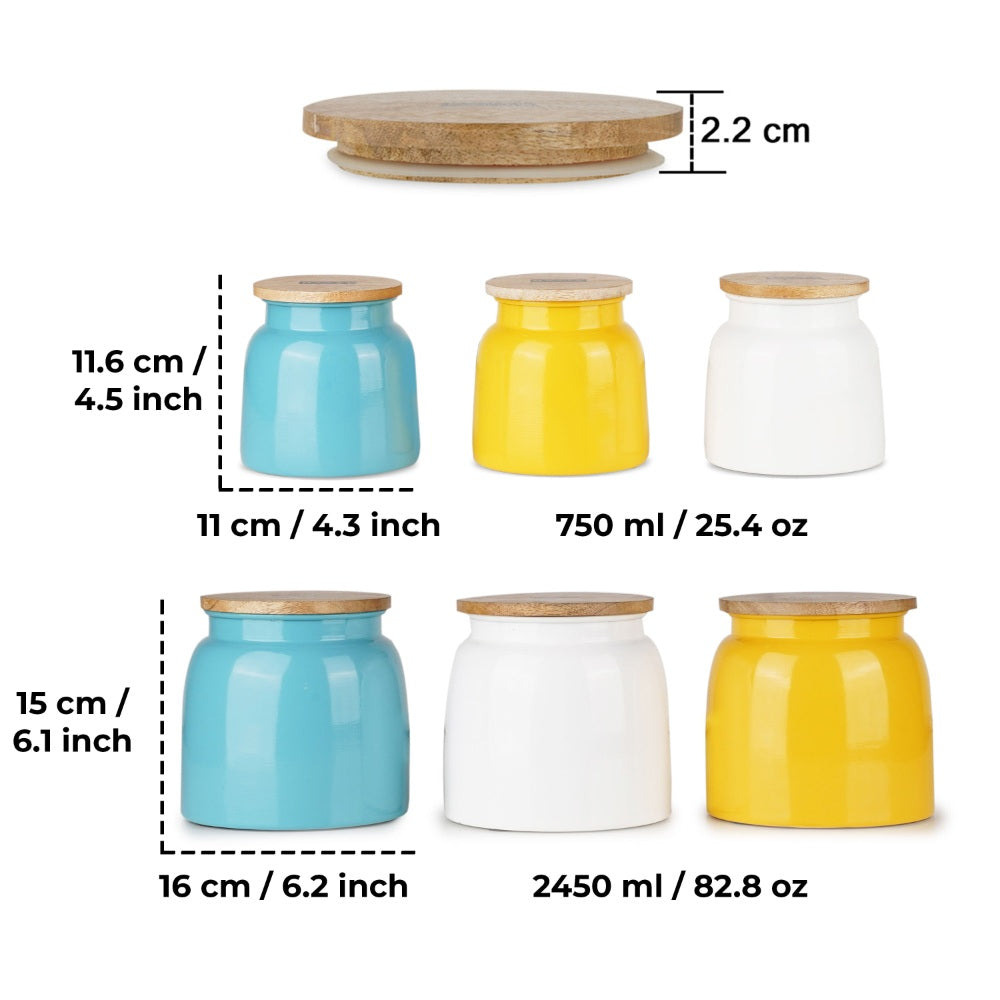 Airtight Containers for Snacks - Set of 6, Yellow, White & Blue( 750 ML, 2450 ML)