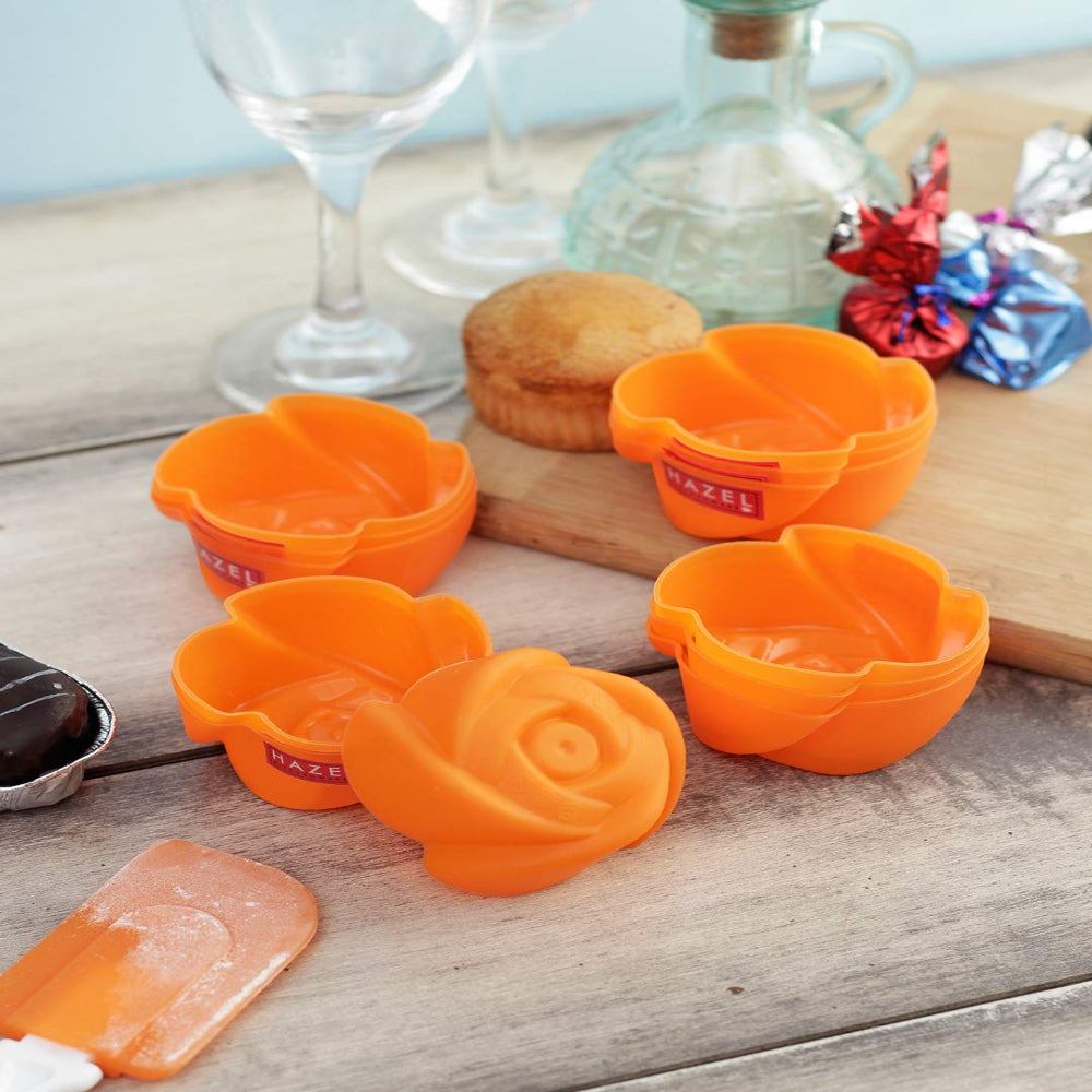 Silicone Rose Shape Muffin Mould , 6pcs - Orange
