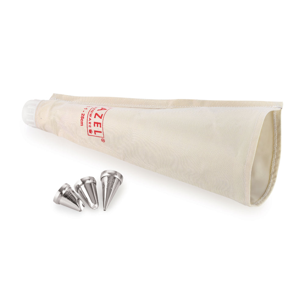 Reusable Piping Bag with 3 Nozzles, 25 cm, White