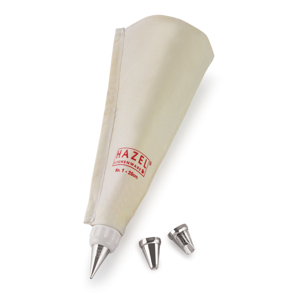 Reusable Piping Bag with 3 Nozzles, 25 cm, White