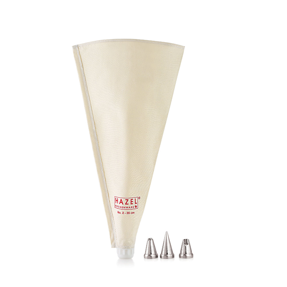 Reusable Piping Bag with 3 Nozzles ? 35 cm, White