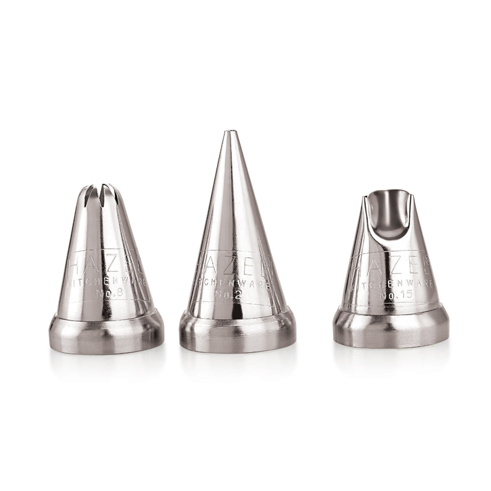 Cake Nozzle Set (3 pcs) – N2 Round, N8 Star, N15 Rufflee