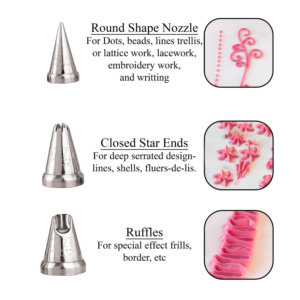 Cake Nozzle Set (3 pcs) – N2 Round, N8 Star, N15 Rufflee
