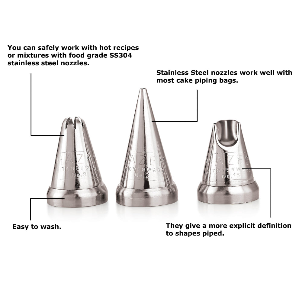 Cake Nozzle Set (3 pcs) – N2 Round, N8 Star, N15 Rufflee
