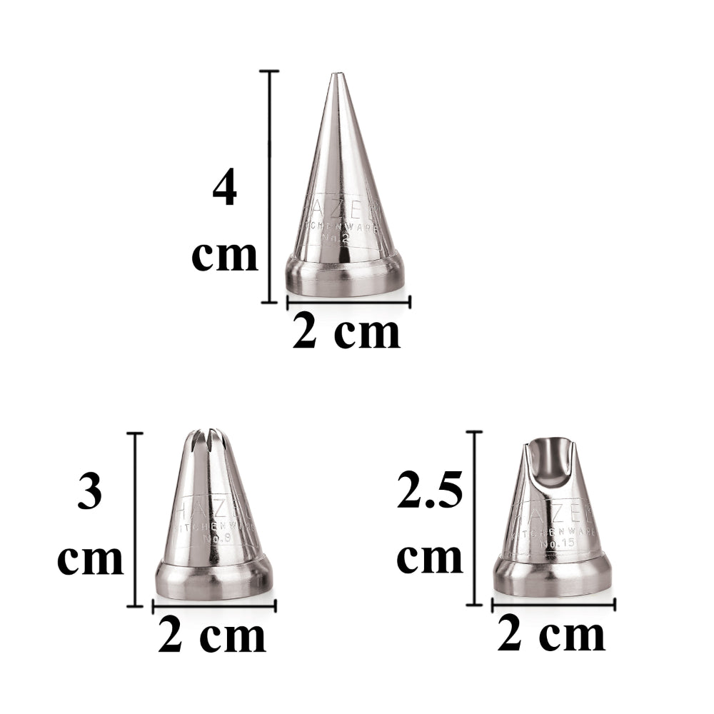 Cake Nozzle Set (3 pcs) – N2 Round, N8 Star, N15 Rufflee