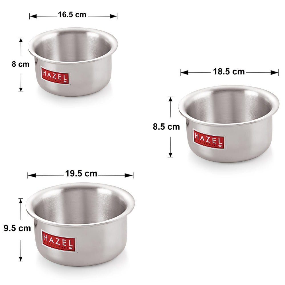Aluminium Flat Bottom Patila (Tope) of 3, 1125 ML, 1400ML, 2000 ML