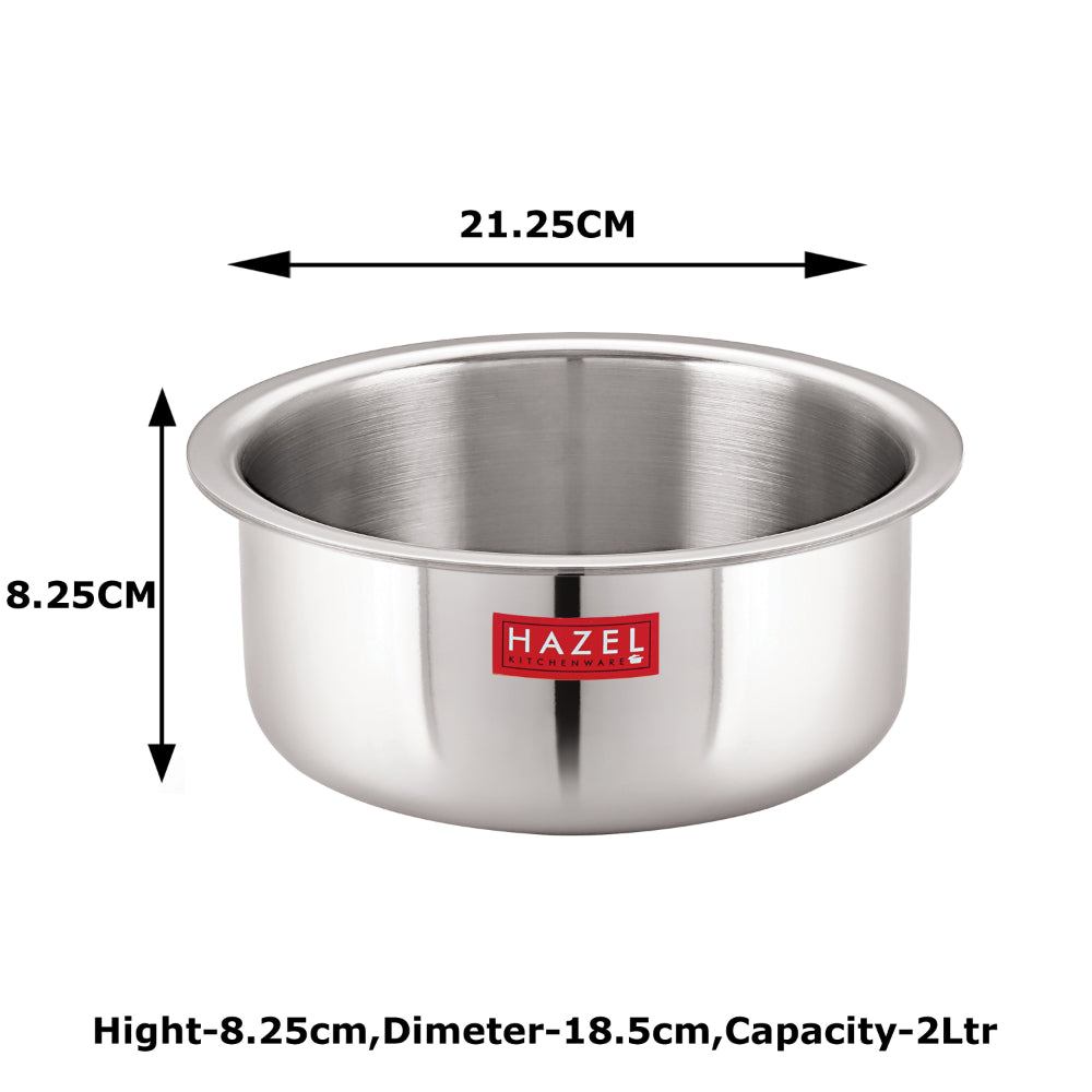 Empty steel tope annotated with 21.25 cm diameter and 8.25 cm height dimensions.
