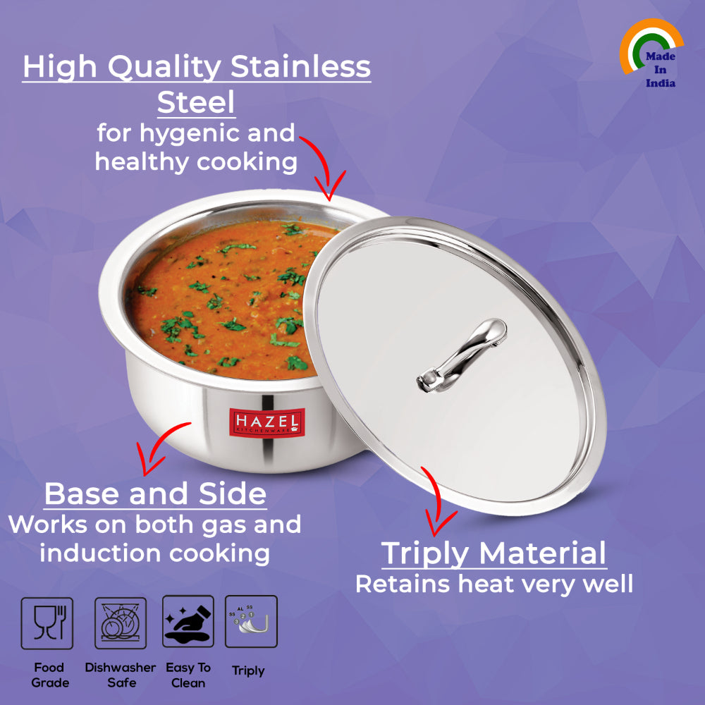 Triply Stainless Steel Induction Bottom Tope With Steel Lid, 3 L, 20.5 cm
