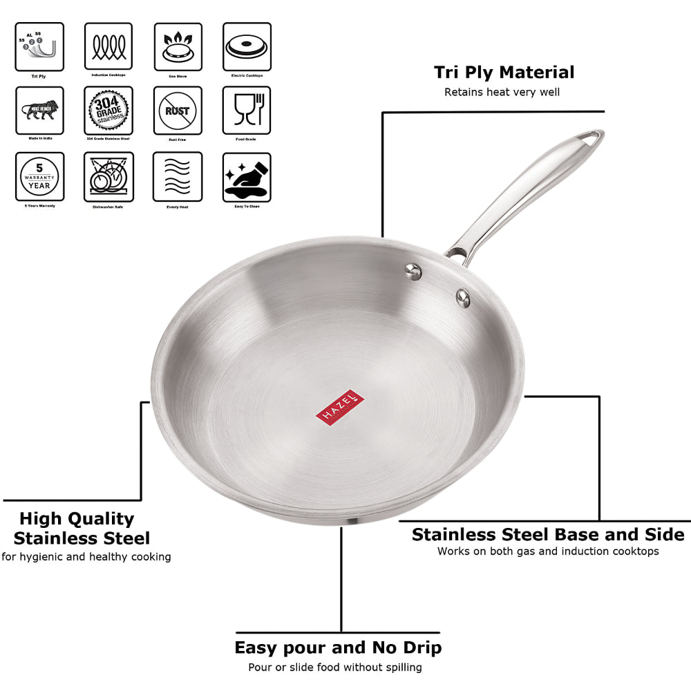 Triply Stainless Steel Non-Stick Fry Pan, Induction Compatible Steel