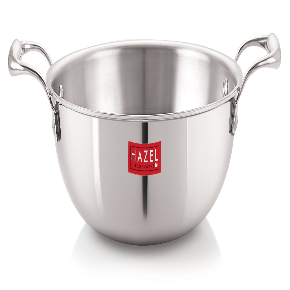 Single triply steel tope with two upright handles shown from the side on white.
