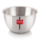 Single deep triply steel bowl shown from the side on a white background.