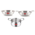 Triply Stainless Steel Induction Bottom Kadhai and Tasla -1.5 L, Tope With Handle 3.6 L  ( Set of 3)