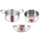 Triply Stainless Steel Tope and Patila With Handle - 4.6 L, Tasra 2 L | Induction Botton ( Set of 3)