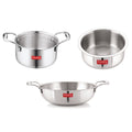 Triply Stainless Steel Induction Bottom Tope, Patila With Handle - 4.6 L and Kadhai 2 L (Set of 3)
