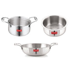 Triply Stainless Steel Induction Bottom Tope, Patila With Handle - 4.6 L and Kadhai 2 L (Set of 3)