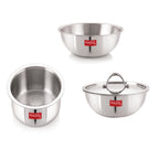 Triply Stainless Steel Induction Bottom Tope 4.6 L, Kadhai and Tasra 2 L With Steel Lid ( Set of 3)