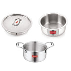 Triply Stainless Steel Induction Bottom Tope, Patila With Handle - 3.6 L, Tasra 1.5 L With Steel Lid ( Set of 3)