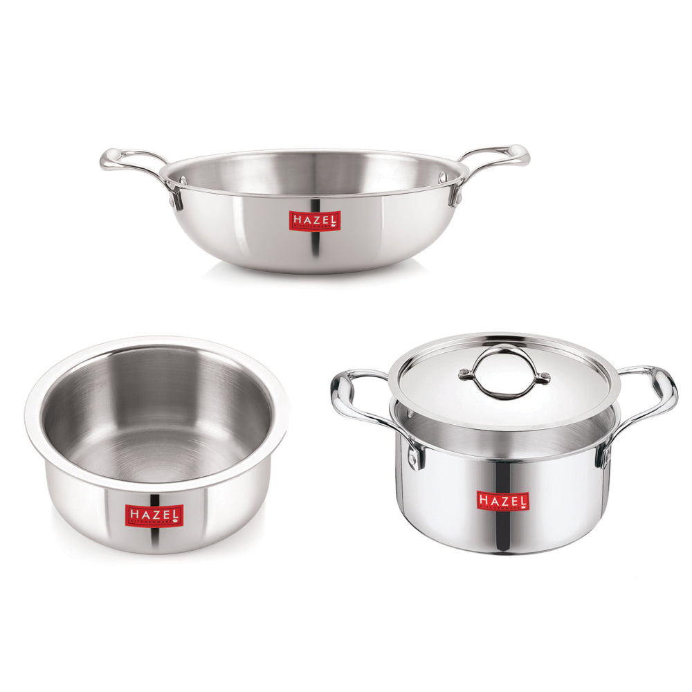 Triply Stainless Steel Induction Bottom Patila  and Tope With Handle 4.6 L, Kadhai 2 L With  Steel Lid  ( Set of 3)