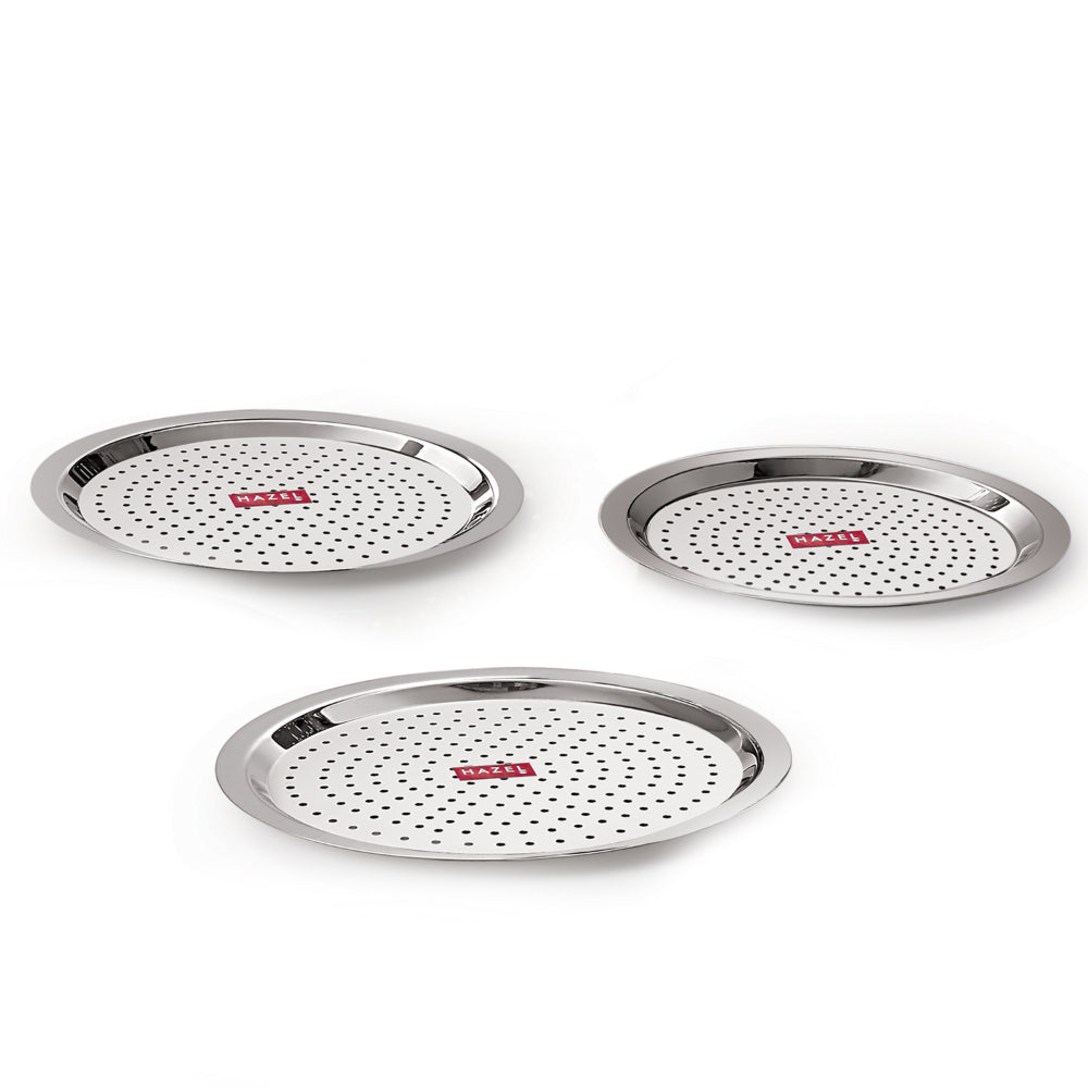 HAZEL Stainless Steel Cover Lid with Hole – Set of 3, 21.2, 22.3, 24.2 cm