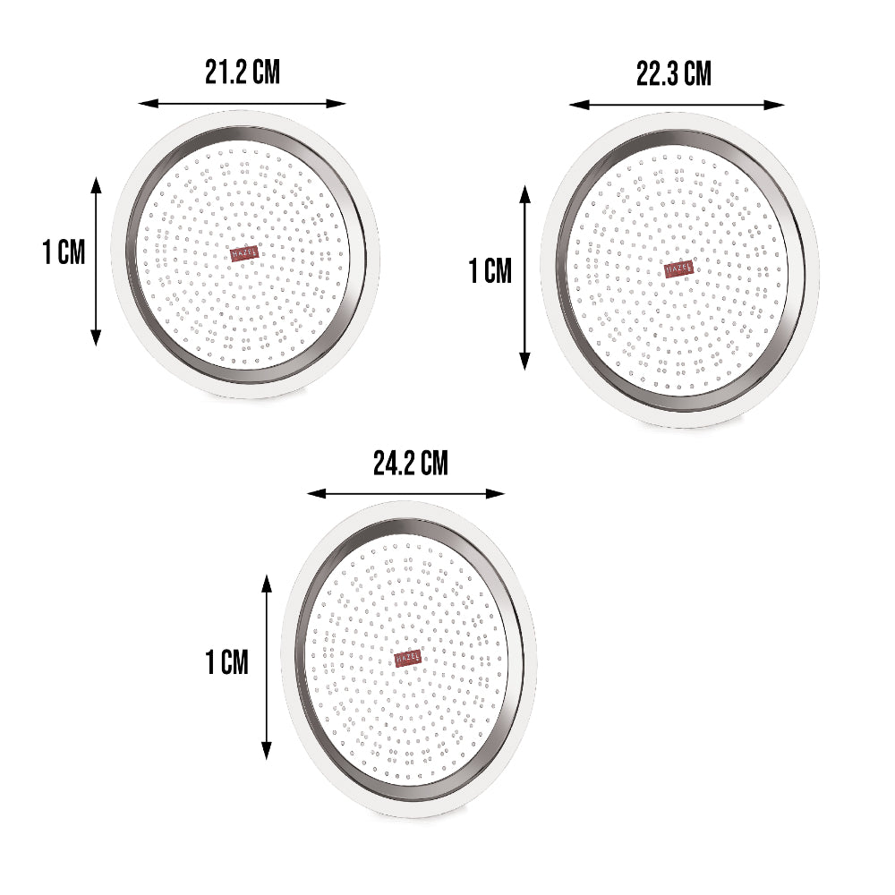 HAZEL Stainless Steel Cover Lid with Hole – Set of 3, 21.2, 22.3, 24.2 cm