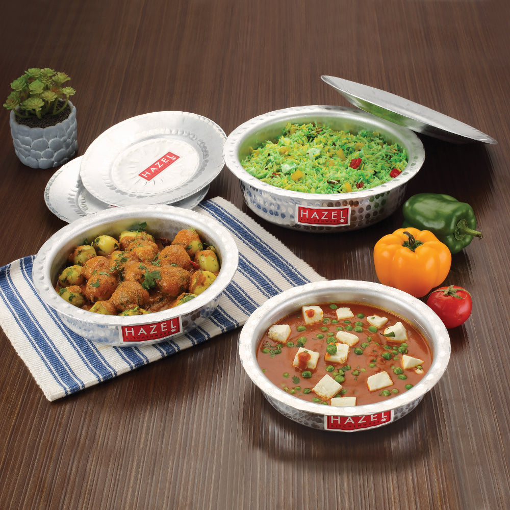 Aluminium Hammered Patila with Lid – Set of 3, (1700, 2100, 2700 ML)