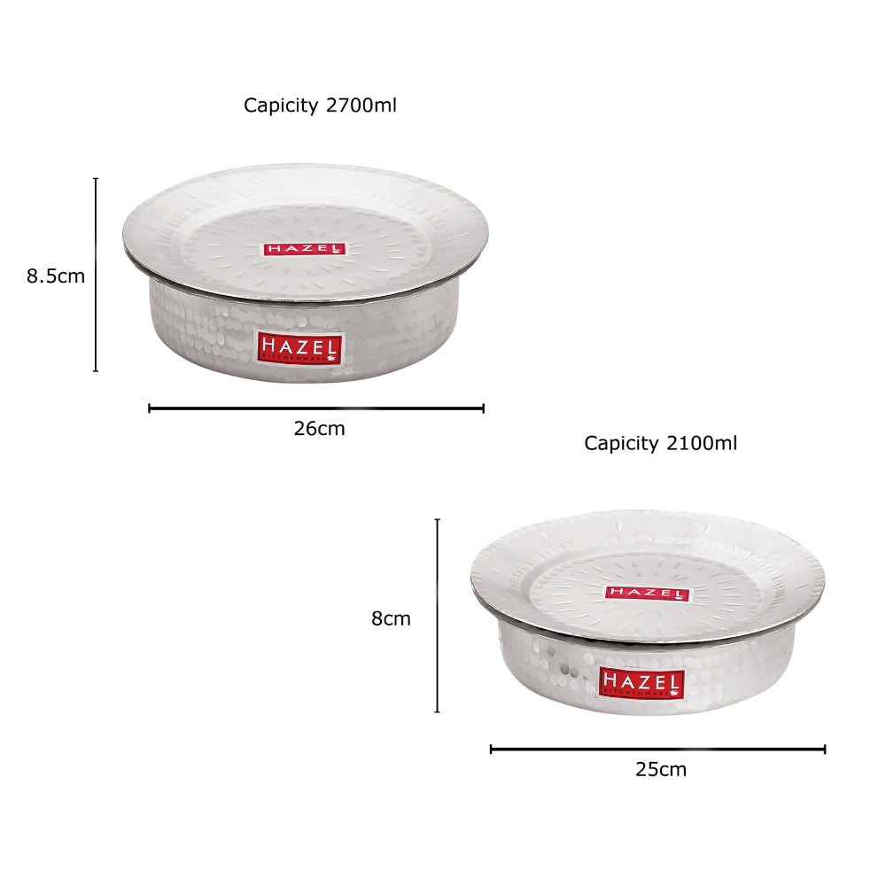 Two patilas annotated with dimensions and capacities of 2700ml and 2100ml.