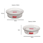 Two patilas annotated with dimensions and capacities of 2700ml and 2100ml.