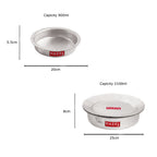 Two hammered steel pots with 900 ml and 2100 ml capacities and dimension callouts.