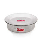 Single hammered aluminium patila covered with its matching lid on a white background.