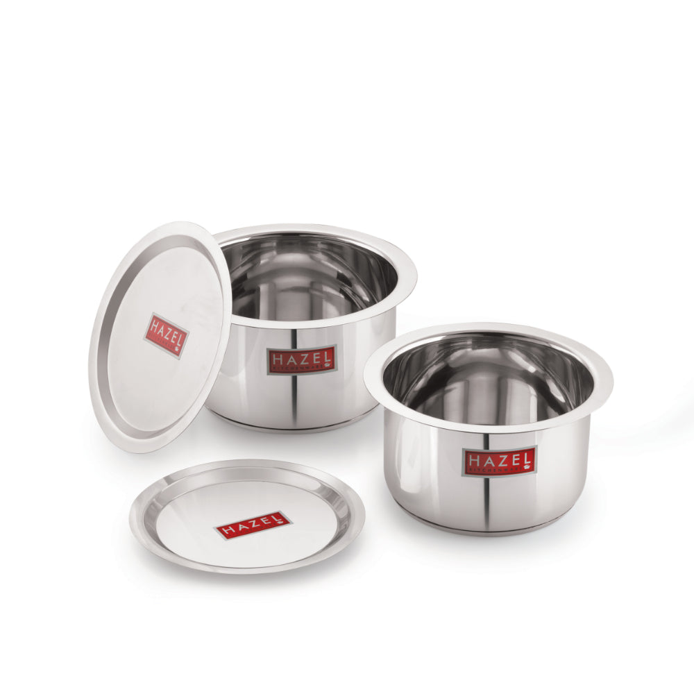 Stainless Steel Induction Tope (1100, 1500 ML) with Lid (16.8, 18.8 cm) - Set of 2: labeled dimensions